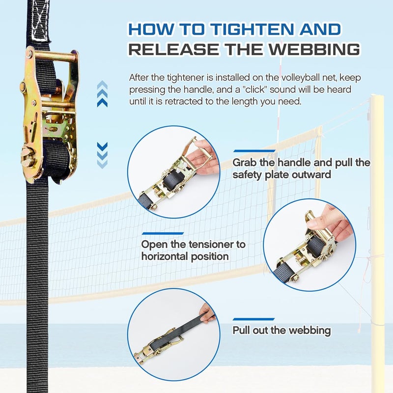 MiniInflat 2 Pcs Volleyball Net Tensioning Ratchet Strap, Heavy Duty Net Tensioning Lever Ratchet, Volleyball Poles Rope Tightener for Indoor & Outdoor Use - Image 3